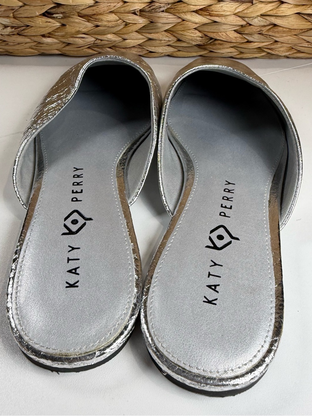 Katy Perry Collections Metallic Silver Square-Toe Mule Slides - Picture 3 of 5